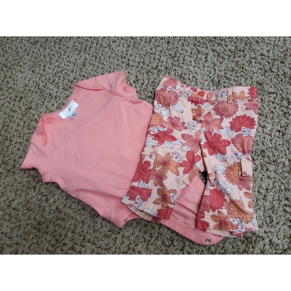 GIRL'S LOFT 6 12 MONTHS TOP AND PANTS ORANGE FLOWERS SET